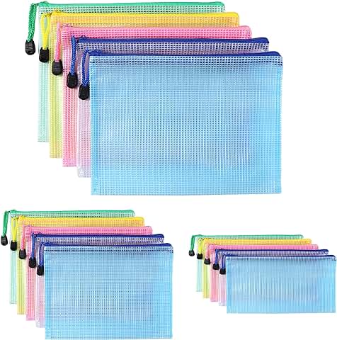 Oderra Bolsas de Documentos A4+A5+A6-15 Pcs Bolsa de Archivo de Cremallera, Impermeable Carpeta Fundas Plastico para Viajes, Papelería Oficina, Organizar Cosméticos  