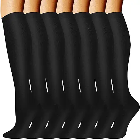 Odtmger Calcetines de Compresión (7 Pares) para Mujeres y Hombres Circulación 20-30 mmhg El Calcetín alto Hasta la Rodilla es el Mejor Apoyo para Atletismo Correr, Ciclismo  