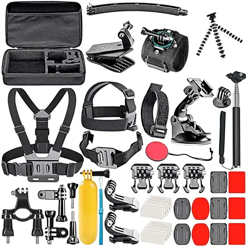 OhMyTech - Kit Accesorios Universal, Cámara Deportiva, Compatible GoPro Hero 3/4/5/6/7/8/9 para Playa, Montaña, Nieve, Correr, Natación, Piscina (4 en 1)  