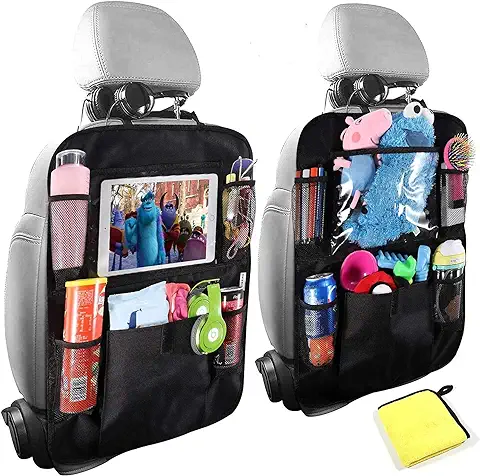 OKEECA Organizadores para Coche, Pack de 2 Kick Mats de Coche Organizador para Asientos de Coche, Universal Multi-Bolsillo Protector Trasero del Asiento de Coche para Niños  