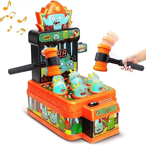 OKKIDY Baby Whack Juego para 3 4 5 6+ Años Niños Mini Monedas Arcade Máquina Tragaperras con Dos Martillos Música Juguete Juego Educativo Interactivo para Niños Pequeños, Niñas y Niños  