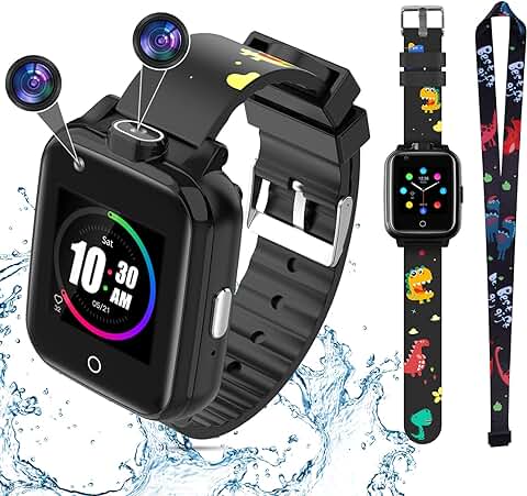 OKYUK Reloj Inteligente para Niños con GPS 4G, Teléfono Reloj Inteligente para Niños Impermeable y Seguro, con Mensaje de Voz de Llamada, SOS, Cámara Digital, Despertador, Niños de 3-12(T13 Negro)  