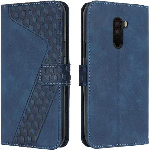 OKZone Funda para Xiaomi Pocophone F1, PU Cuero Flip Carcasa Fundas Móvil de Tapa Libro Caso Piel PU para Xiaomi Pocophone F1, Billetera Tarjetero Case Telefono Cubrir Móvil Phone Cover (Azul)  