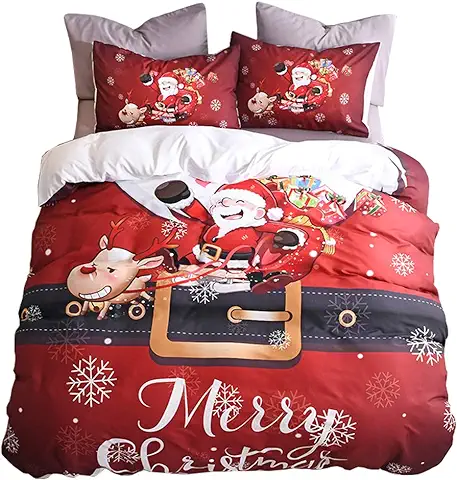 OLDBIAO Juego de ropa de cama de Navidad, Funda Nórdica de 200 x 200 cm y Funda de Almohada de 50 x 75 cm, cama Doble Reversible, Funda de Edredón Roja, Decoración de Navidad Regalo  