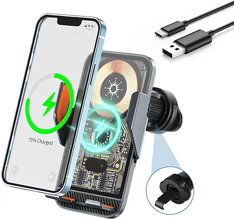 Olycism 15W IQ Cargador de Coche Inalámbrico Carga Inalámbrica Soporte para Teléfono Bobina Mejorada y Chips Compatibles con IPhone 14/13/13Pro/12Pro/12 Samsung Galaxy S23/22/21/20  