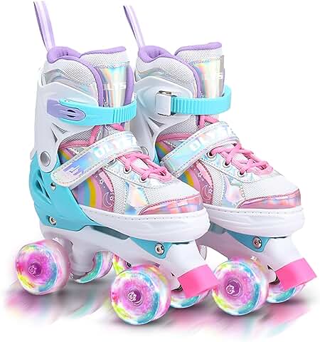 OLYSPM Patines 4 Ruedas Niña Patines en Paralelo Ajustables,Patines 4 Ruedas con Lluminación LED para Niñas y Niños Principiantes  