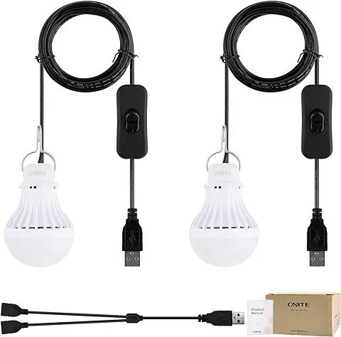 Onite Luz USB, Linterna LED USB para Acampar con Cable Divisor USB en Y, Cable Extra de 8 Pies, luz de Tienda de Campaña, Banco de Energía, Blanco Cálido  