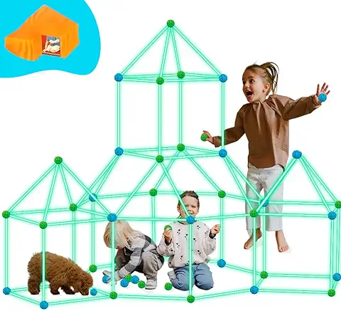 OnlyBP® 140pcs Kit de Construcción de Fuertes para Niños - Varillas Que Brillan en la Oscuridad - Juegos para Niños de 3+ Años - Bloques de Construcción para Niños  