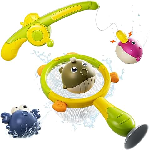 OR OR TU Juguetes Bañera Bebe, Juego de Pesca Magnético con Red, Juguetes Piscina Agua Niños 18 Meses 2 3 4 5 6 Años Juguetes de Baño para Bebes Regalo  