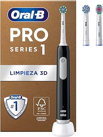 Oral-B Pro Series 1 Cepillo de Dientes Eléctrico con Mango Recargable y Cabezal, Diseñado por Braun, Regalos Originales para Mujer y Hombre - Negro  