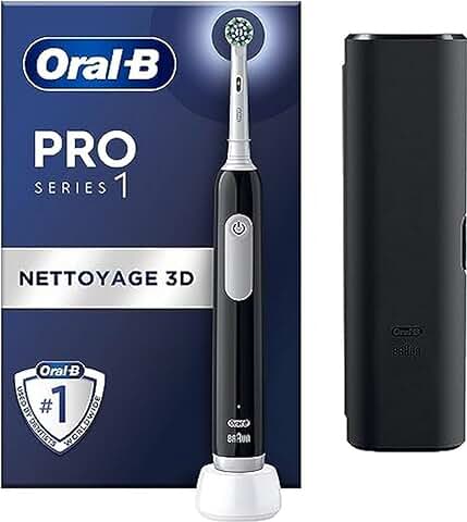 Oral-B Pro Series 1 Cepillo de Dientes Eléctrico, Negro, 1 Cepillo de Limpieza 3D, Elimina la Placa Dental, 3 Modos de Cepillo, Temporizador, 1 Funda de Viaje, Recargable  