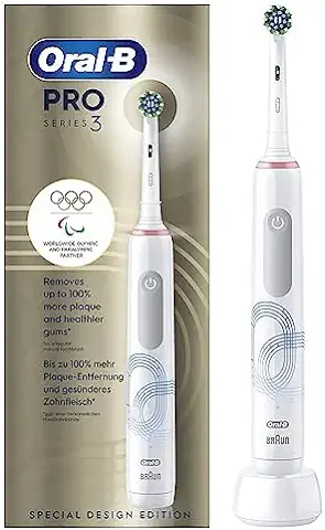 Oral-B Pro Series 3 Cepillo de Dientes Eléctrico con Mango Recargable y 2 Cabezales, Diseñado por Braun, Regalos Originales para Mujer y Hombre - Blanco  