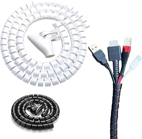 Organizador Cables, Tubo Espiral Flexible, Guía Pasacables, Protector Cubre Cables para Escritorio Universal 8 mm x 1,5 Metros. (Blanco)  