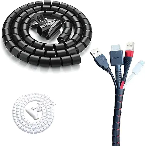 Organizador Cables, Tubo Espiral Flexible, Guía Pasacables, Protector Cubre Cables para Escritorio Universal 8 mm x 1,5 Metros. (Negro)  