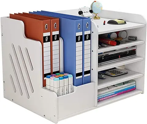 Organizador de Archivos de Escritorio, Escritorio Documento Organizador de Archivos para Office Home School, Organizador de Bandeja de Letras de Papel con Caja de Tejido (Blanco-pb07-3)  