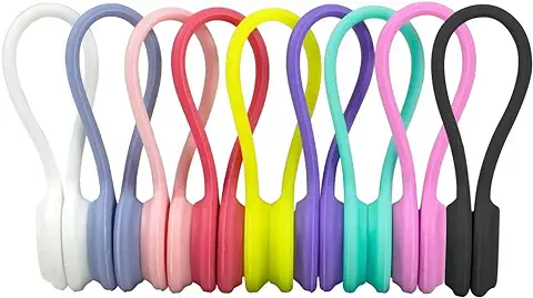 Organizador de Cables Magnético, 9 Pcs Silicona Reutilizables Sujeta Cables, De Colores Sujetacables Management Recoge Cables Bridas, Recogecables para Cable de Auriculares, Cable USB y Cable de Carga  