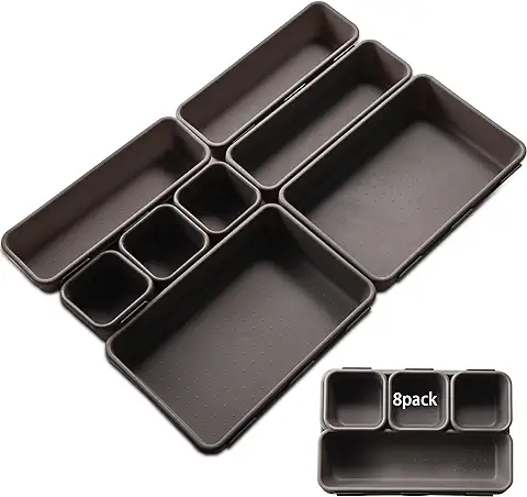 Organizador de Cajones de Plastico 8 Pcs Organizador de Cajones para Oficina, Escritorio, Cocina, Baño, Maquillaje (Gris Oscuro)  