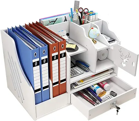 Organizador de Escritorio Blanco de gran Capacidad, Organizador de Escritorio de Oficina, Organizador de Almacenamiento para Papeles A4, Bolígrafos, Libros, Cartas y Documentos (PB02)  