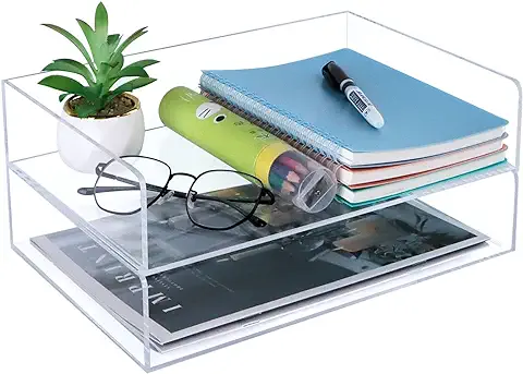 Organizador de Escritorio de Acrílico Transparente, Bandeja Organizadora de Papel de 2 Niveles, Apilable, Bandeja de Archivos para Aulas, Suministros de Espacio de Trabajo, Accesorios para Documentos  