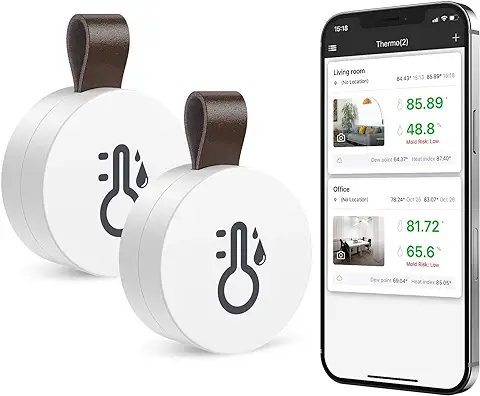 ORIA 2Piezas Termómetro Higrómetro Inalámbrico Bluetooth, Sensor de Humedad de Temperatura con Exportación de Almacenamiento de Datos, Termometro Digital con Android y IPhone para Habitación  