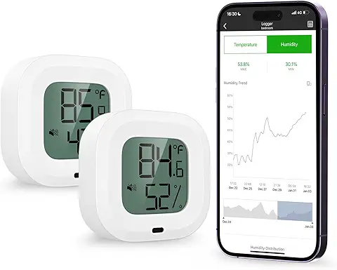 ORIA Termómetro Higrómetro Digital Bluetooth,2PCS Sensor Inalámbrica de Humedad de Temperatura con Pantalla LCD,Estación Meteorológica con Alerta de Alarma,Soporte Android y IPhone para Hogar,Oficina  