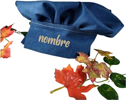 Original Gorro Cocinero Chef Ajustable para Hombre o Mujer. Regalo Cumpleaños. Regalo Totalmente Personalizable. Nos Dices el Nombre que Quieres que se Ponga. Diseño Español (DENIM CON NOMBRE)  