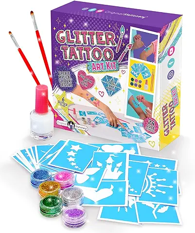 Original Stationery Glitter Tattoo Studio para Niñas y Niños- Tatuajes Temporales Brillantes y Coloridos para Niños - Kit de Tatuaje Falso Mágico Regalos Cumpleaños Niños  