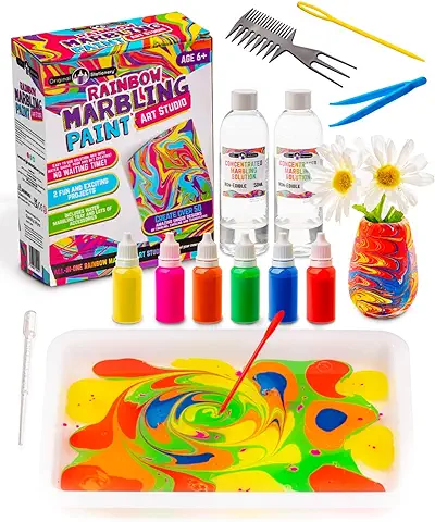 Original Stationery Kit Arcoíris de Arte Marmolado con Pinturas, Rainbow Marbling Kit Efecto Mármol - Kit de Pintura para Niños - Arte y Manualidades Infantiles Regalos Niños Niñas  