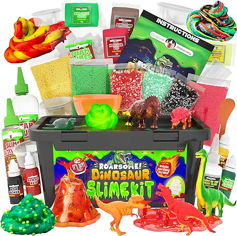 Original Stationery Kit de Slime de Dinosaurios para Hacer Slime Que Brilla en la Oscuridad, Slime Brillante, Slime de Mantequilla y Slime de Caca de Dinosaurio para Niños Regalo de Cumpleaños  