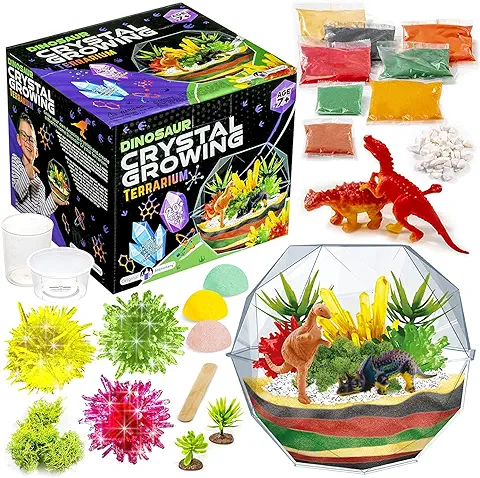 Original Stationery Kit de Terrario de Dinosaurios CREA Tus Propios Cristales, Kit de Cultivo de Cristales Todo en 1 con 2 Figuras de Dinosaurios y Semillas de Cristales Regalos Niños  