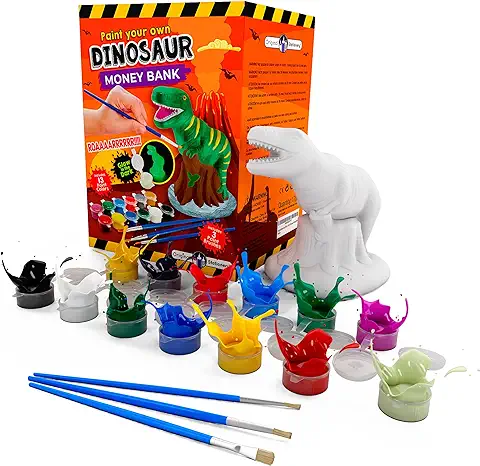 Original Stationery Pinta tu Propia Hucha Dinosaurio de Cerámica DIY - Manualidades de Dinosaurios para Pintar Kit de T-Rex Que Brilla en la Oscuridad! Regalos Niños  