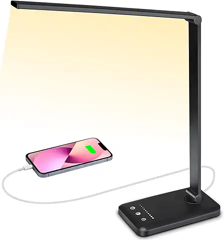 ORROKER Lámpara Escritorio LED, Lámpara de Mesa Cuidado de Los ojos con Puerto de Carga USB,5 Modos de Iluminación,10 Niveles de Brillo,Control Táctil,Lámpara de Noche Plegable para Oficina en Casa  