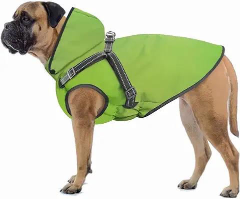 Oslueidy Chubasquero para Perros con Arnés, Chaqueta Impermeable para Perros con Capucha, Abrigo Impermeable Ropa Impermeable para Perros Pequeños Medianos Grandes (Large, Verde)  