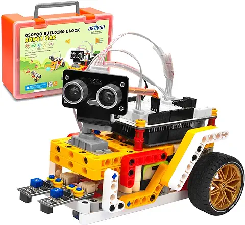 OSOYOO Stem Building Robot Car Kit for Arduino as Toy Gift for Kids Teenagers Up 8 Years with Over 400 Blocks to Learn Program Electronic Circuits IOT Mechanical  