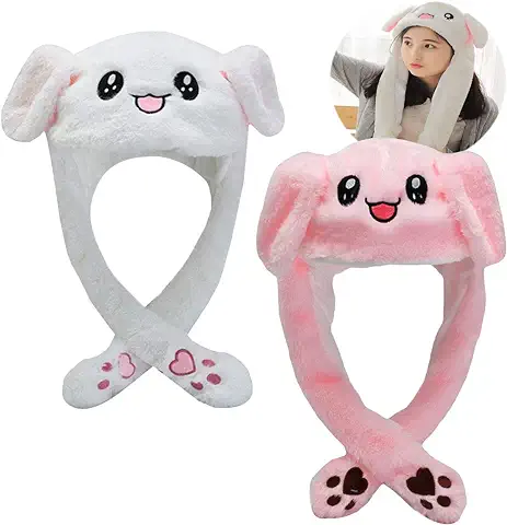 Osuter 2PCS Orejas de Conejo Peluche Lindo Sombrero Conejo Gorro de Divertido Portátil Gorro con Orejas de Conejo para Mujer Complementos de Vestir  