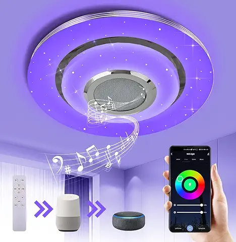 OTREN Lámpara Led Techo con Altavoz Bluetooth, RGB Plafón Led Techo con Remoto y Control de Aplicaciones, Compatible con Alexa Google Home, 36W 3600LM,30CM  