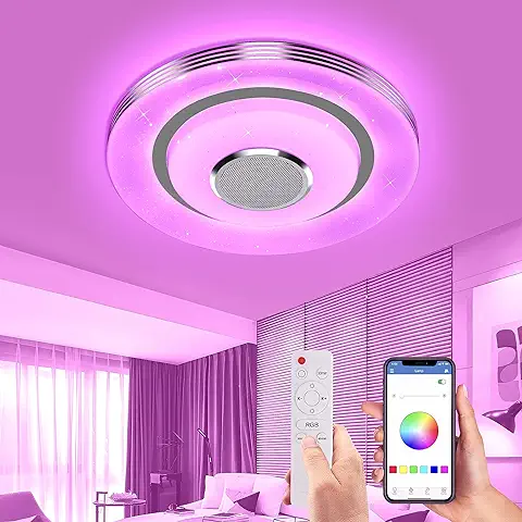 OTREN RGB Lámpara de Techo con Altavoz Bluetooth, 36W Plafon Led Techo Regulable con Control Remoto y Control de Aplicaciones para Cocina Dormitorio, 3600LM, 30CM  