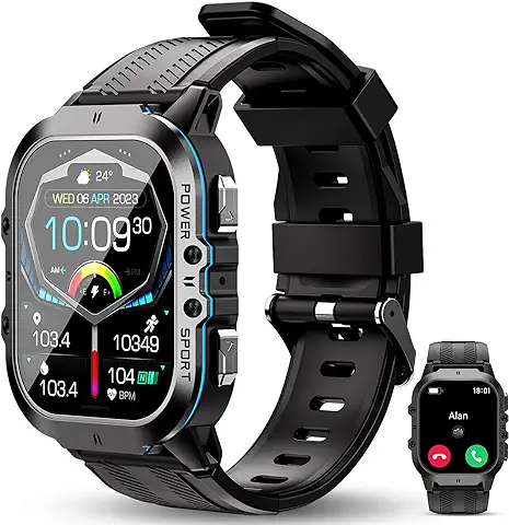 OUKITEL BT20 Reloj Inteligente Hombre,1,96" AMOLED Impermeable Smartwatch con Llamadas Bluetooth & Asistente Voz,Oxímetro(SpO2) Pulsómetro Caloría Podómetro Sueño,100+ Modo Deportivo para Android iOS  