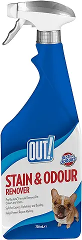 OUT! Eliminador de Manchas y Olores de Mascotas| Limpiador Enzimático Pro-bacterias 750 ml  