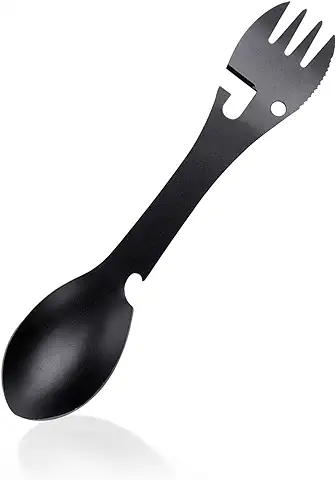 Outdoor Spork Multitool, 5 En 1 Portátil Multifunción Cuchara Tenedor Botella Abrelatas Diente de Sierra Cortador para Acampar Picnic  