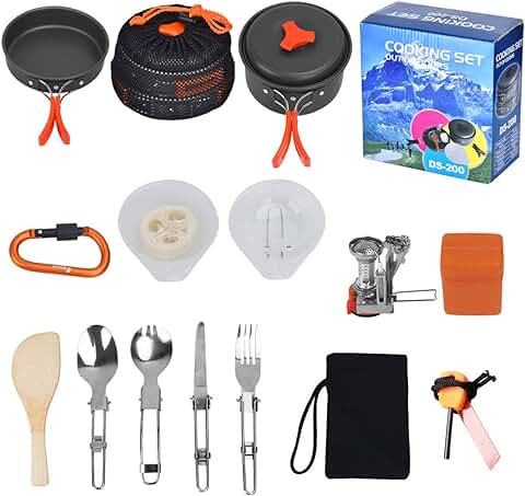 Outtybrave 17Pcs Kit de Acampar Utensilios,portátil de Cocina de Camping Deal para el Campamento Itinerante Equipo de Senderismo al Aire y Picnic  