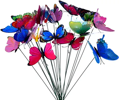 Outus 24 Piezas Mariposas Libélulas Coloridas de Jardín Adornos de Patio en Palos para Decoración de Planta, Yarda Exterior, Ornamento de Jardín  