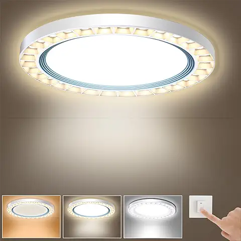 Ouyulong Plafon Led Techo Regulable 24W(No Necesita Mando a Distancia), Ø23cm Redondo Lámpara 3000K/5000K/6500K,2300LM,CRI Superior a 80,Para Salon Dormitorio Pasillo Balcón Baño Cocina  