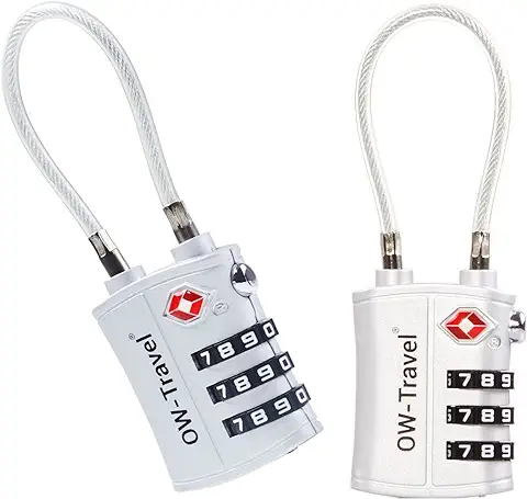 OW-Travel Candado Combinacion Cable Acero Flexible Anti Robo. Candado Maleta TSA Numerico 3 Digitos. Candados Mochila y Maletas. Candado Taquilla Gimnasio. TSA Candado Seguridad Equipaje Plata 2  