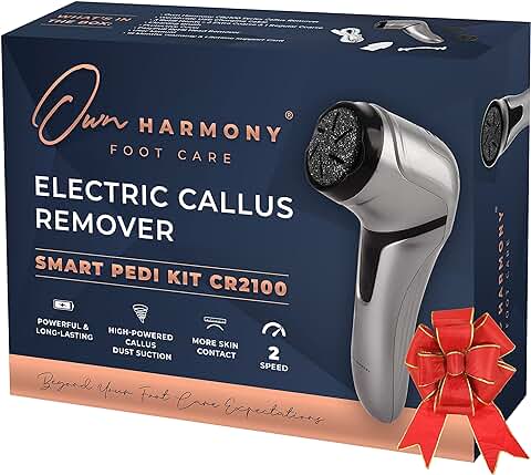 Own Harmony Lima Eléctrica Pies con Absorción de Vacío: Pedicura Profesional Cuidado de los Pies - Máquina Callos Recargable CR2100 - Mejor para Durezas Talones, Secos y Agrietados (3 Cabezales)  