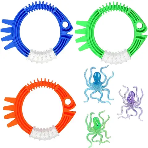 OWUDE - Juguetes de Buceo para Piscina, 3 Anillos de Buceo y 3 Pulpos de Buceo, Juguetes de Buceo para Nadar, Regalos para Niños, Lavabos de Piscina para Entrenamiento de Juegos de Buceo bajo el Agua  