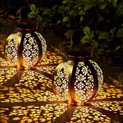 OxyLED Farolillos Solares Exterior, Solar para Exteriores 2 PCS Metal Grande Luces Solares LED Exterior Jardin IP44 Impermeable Lampara Vintage Decoracion para Terraza Arbol Mesa Camping  