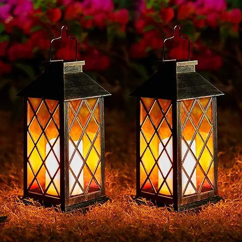 OxyLED Lampara Solar Exterior, Metal Grande Farolillos Solares Exterior Solar para Exteriores 2 PCS LED Jardin IP44 Impermeable Lampara Vintage Decoracion para Terraza Arbol Mesa Camping  