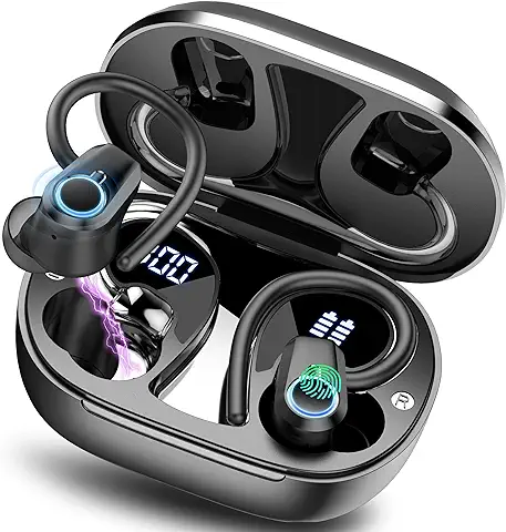 OYIB Auriculares Inalambricos Deportivos, 2023 Auriculares Bluetooth 5.3 HiFi Stereo con Llamada Clara, 50H de Reproducción Cascos Inalambricos con Pantalla LED, IPX7 Impermeable para Sport(Negro)  