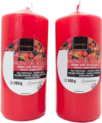 Pack de 2 Velas Antitabaco. Las Velas Perfumadas Aromaticas a Frutas del Bosque se Utiliza También como Velas para Aromaterapia. Vela Aromática para Decoración de tu Hogar (frutas del Bosque)  